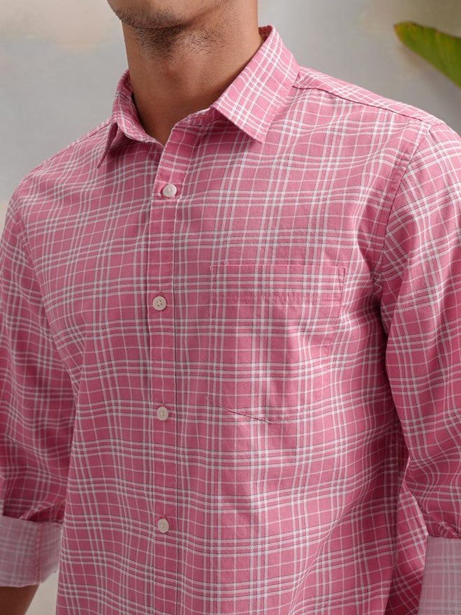 Highlander Men Pink Checked Slim Fit Casual Shirt - Pink - Image 5