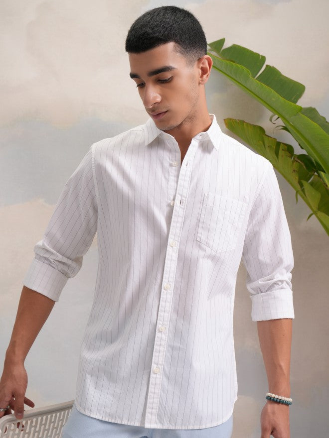 Highlander Men Black Striped Slim Fit Casual Shirt - Black - Image 1