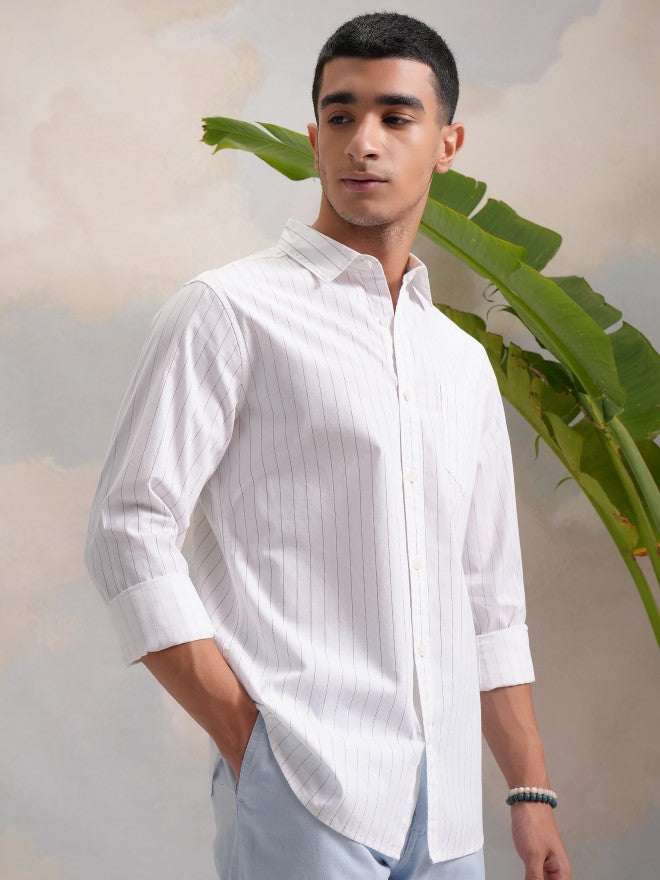 Highlander Men Black Striped Slim Fit Casual Shirt - Black - Image 6