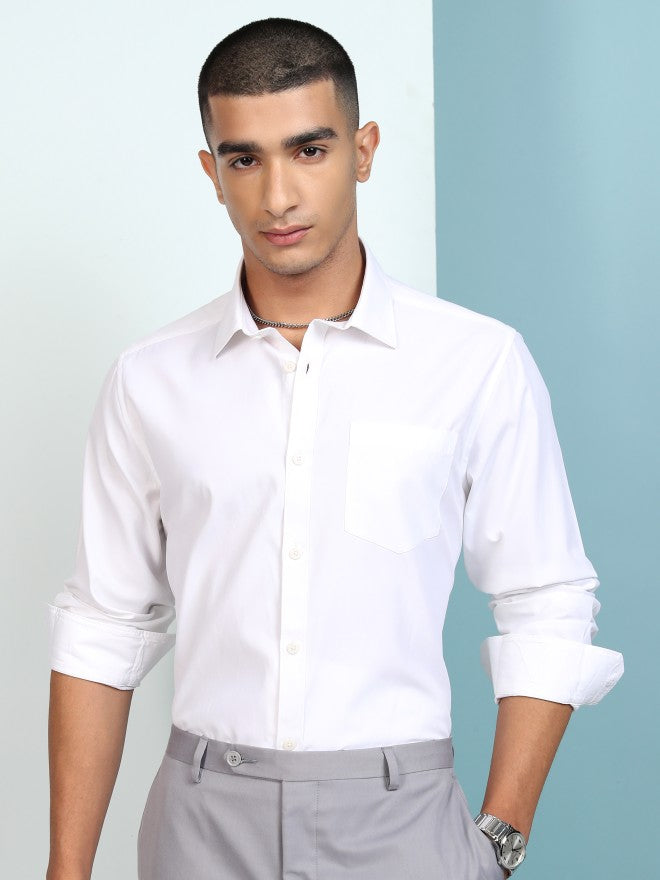 Highlander Men White Solid Slim Fit Casual Shirt - White - Image 1