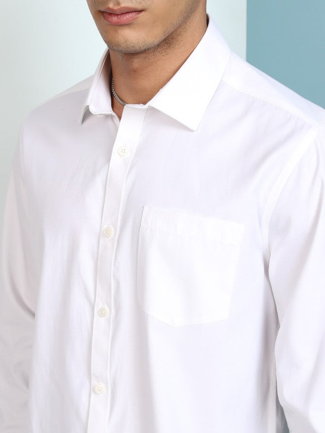 Highlander Men White Solid Slim Fit Casual Shirt - White - Image 5