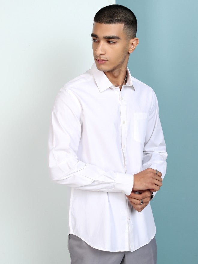Highlander Men White Solid Slim Fit Casual Shirt - White - Image 6
