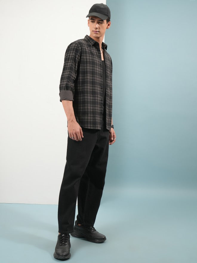 Highlander Men Black Checked Slim Fit Casual Shirt - Black - Image 2