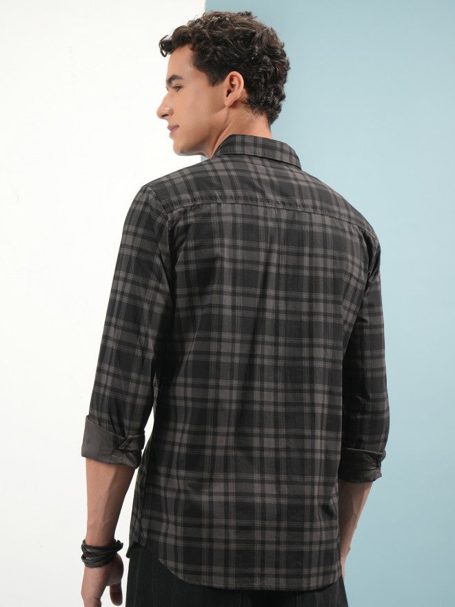 Highlander Men Black Checked Slim Fit Casual Shirt - Black - Image 3