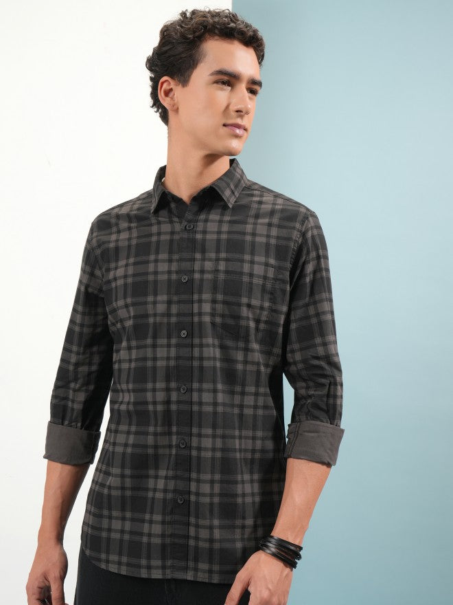 Highlander Men Black Checked Slim Fit Casual Shirt - Black - Image 4