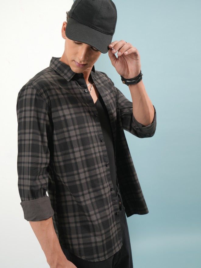 Highlander Men Black Checked Slim Fit Casual Shirt - Black - Image 6