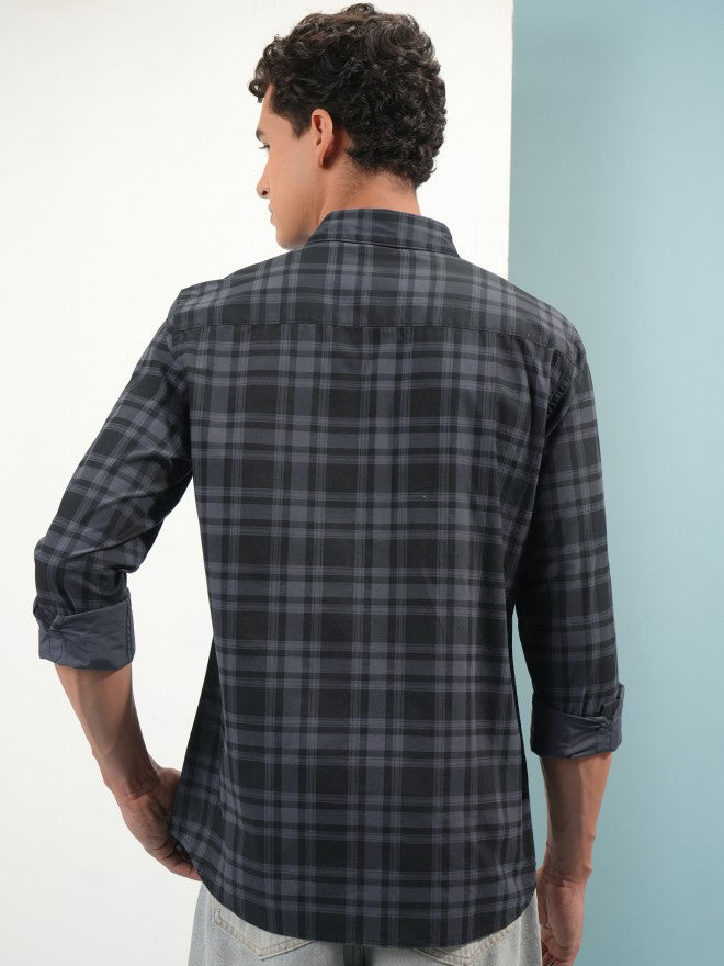 Highlander Men Blue Tartan Checks Slim Fit Casual Shirt - Blue - Image 3