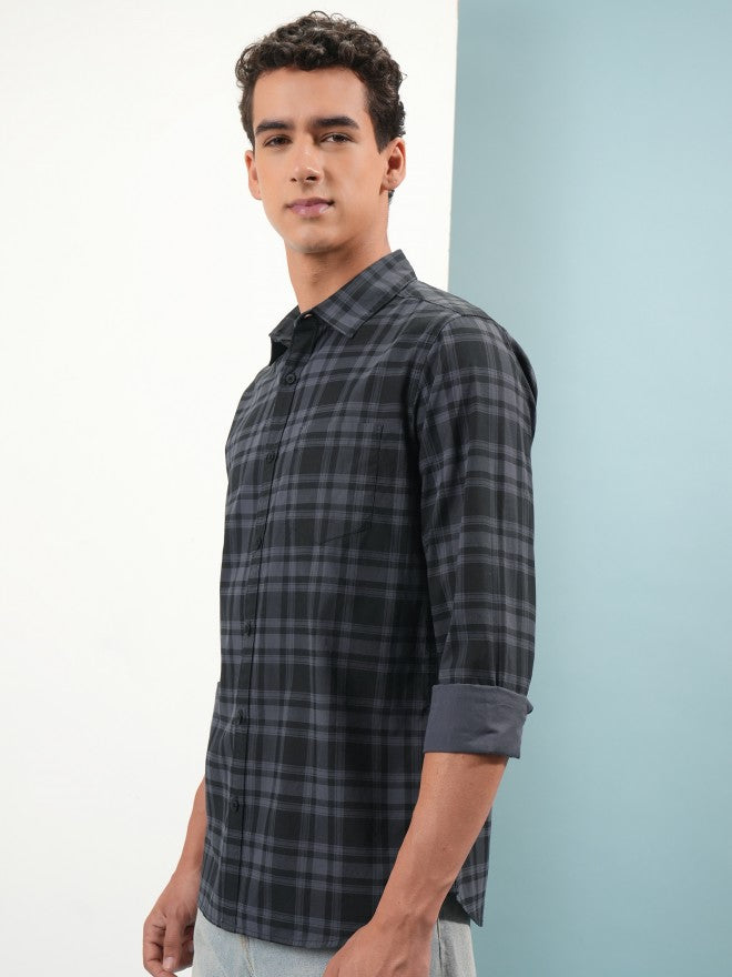 Highlander Men Blue Tartan Checks Slim Fit Casual Shirt - Blue - Image 4