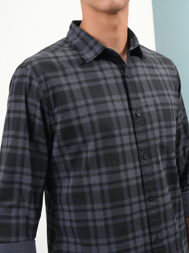 Highlander Men Blue Tartan Checks Slim Fit Casual Shirt - Blue - Image 5
