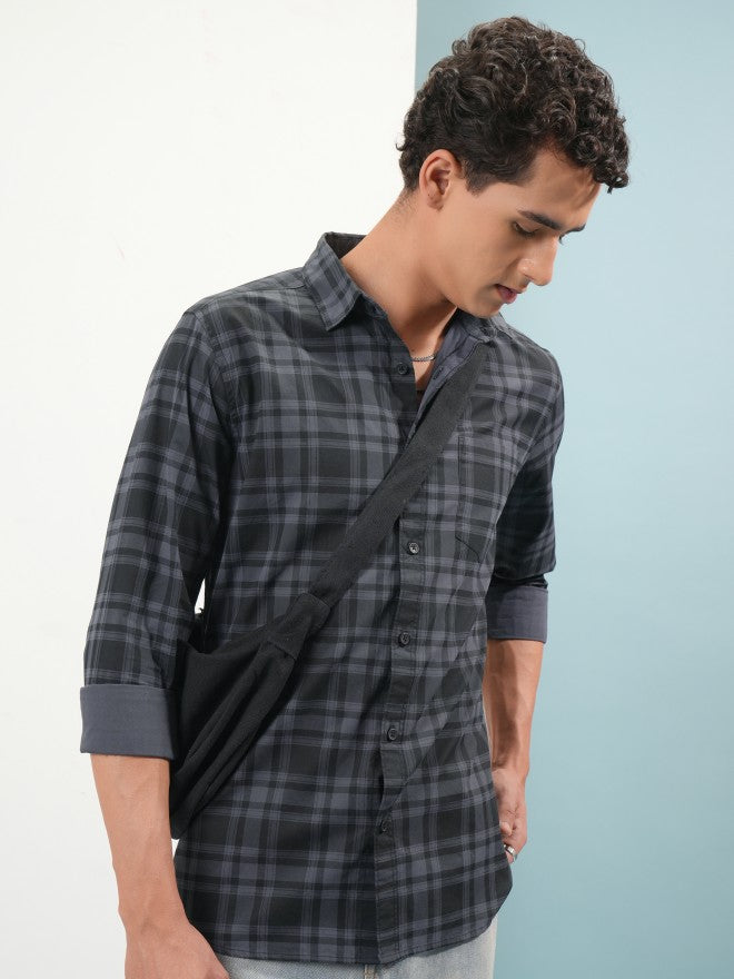 Highlander Men Blue Tartan Checks Slim Fit Casual Shirt - Blue - Image 7