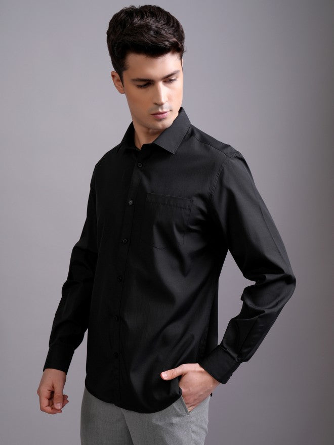 Highlander Men Black Solid Slim Fit Casual Shirt - Black - Image 4