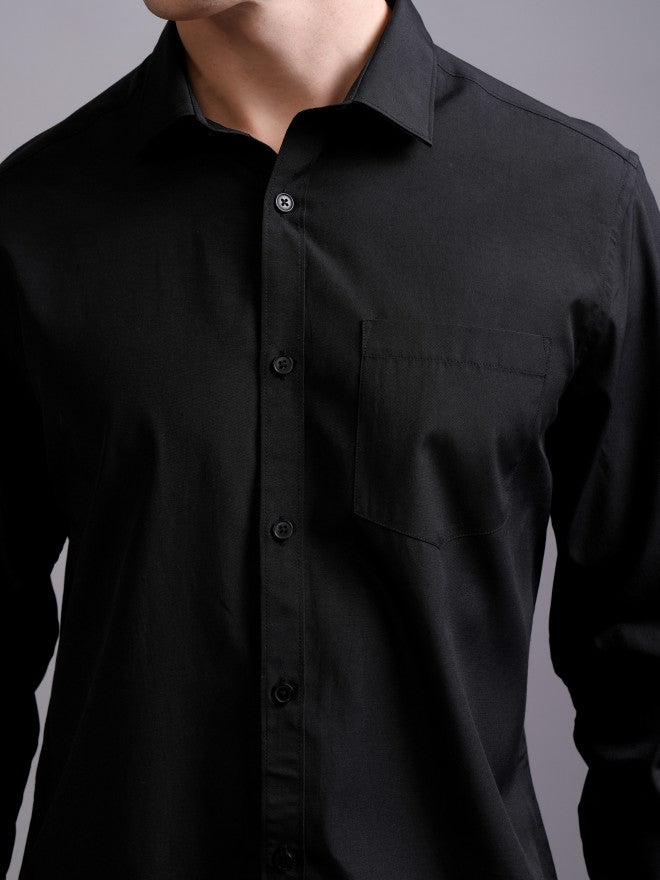 Highlander Men Black Solid Slim Fit Casual Shirt - Black - Image 5