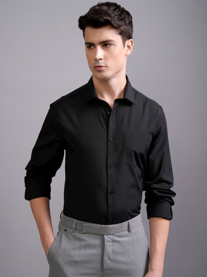 Highlander Men Black Solid Slim Fit Casual Shirt - Black - Image 7