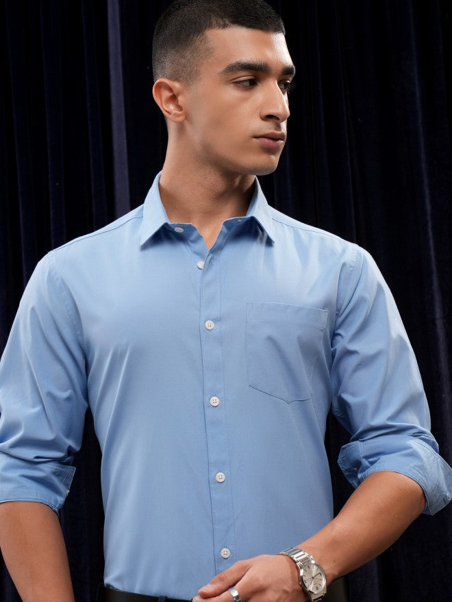 Highlander Men Blue Solid Slim Fit Casual Shirt - Blue - Image 1