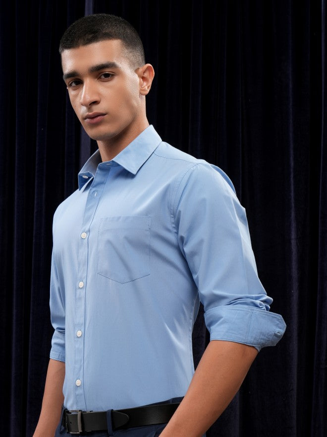 Highlander Men Blue Solid Slim Fit Casual Shirt - Blue - Image 4