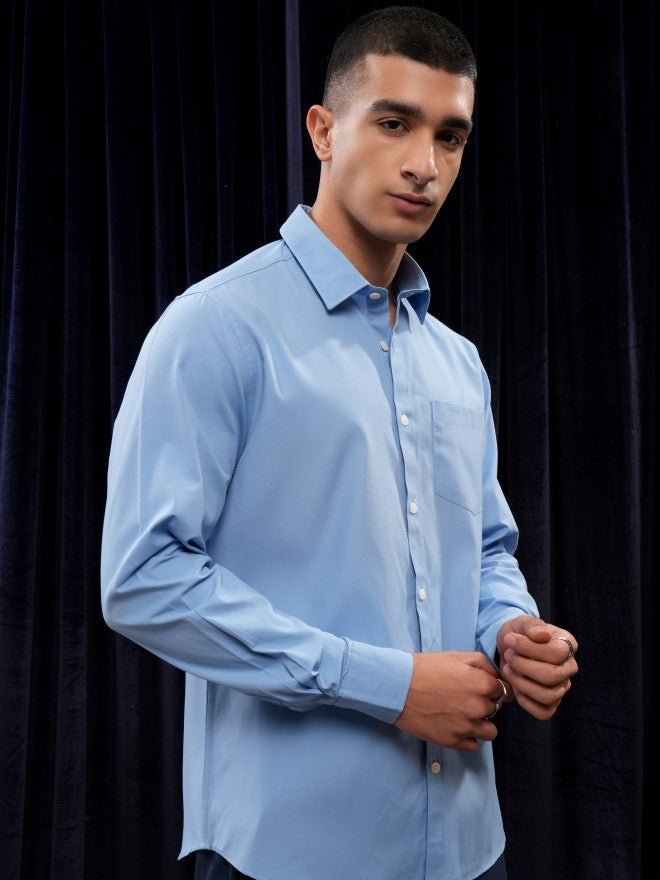 Highlander Men Blue Solid Slim Fit Casual Shirt - Blue - Image 6