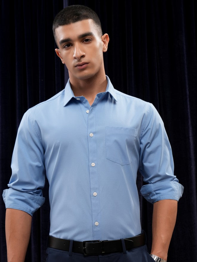 Highlander Men Blue Solid Slim Fit Casual Shirt - Blue - Image 7