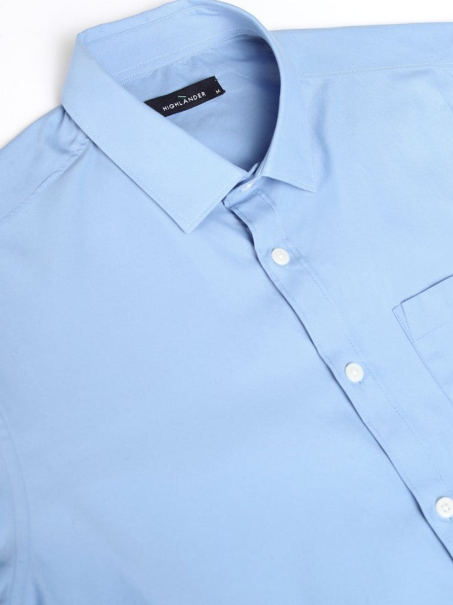Highlander Men Blue Solid Slim Fit Casual Shirt - Blue - Image 8