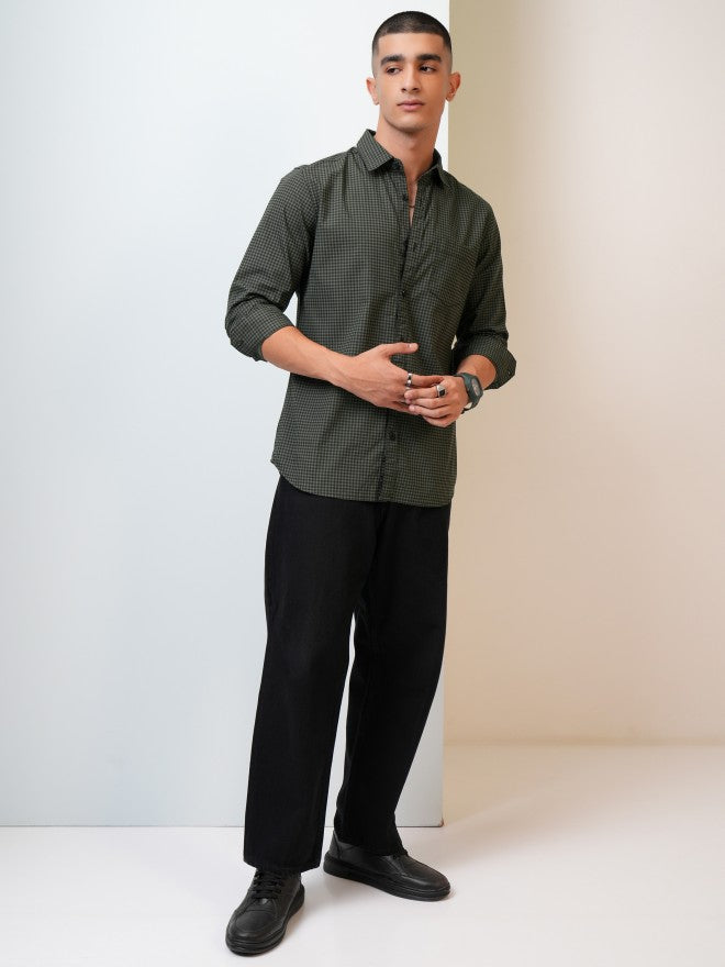 Highlander Men Olive Printed Slim Fit Casual Shirt - Olive - Image 2