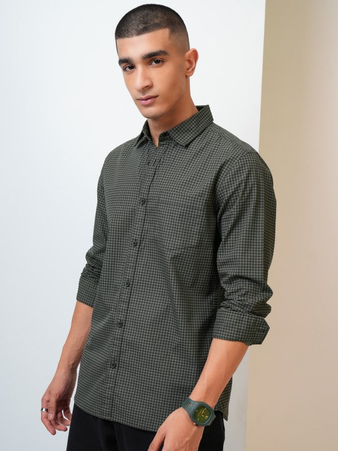 Highlander Men Olive Printed Slim Fit Casual Shirt - Olive - Image 4