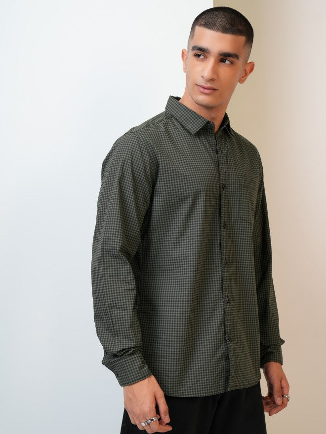 Highlander Men Olive Printed Slim Fit Casual Shirt - Olive - Image 6