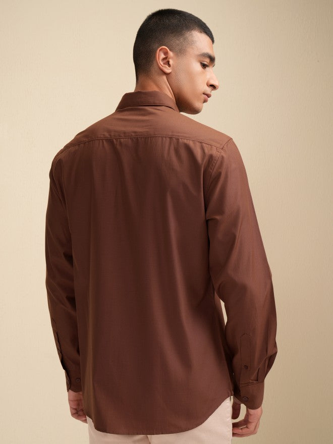 Highlander Men Brown Solid Slim Fit Casual Shirt - Brown - Image 3