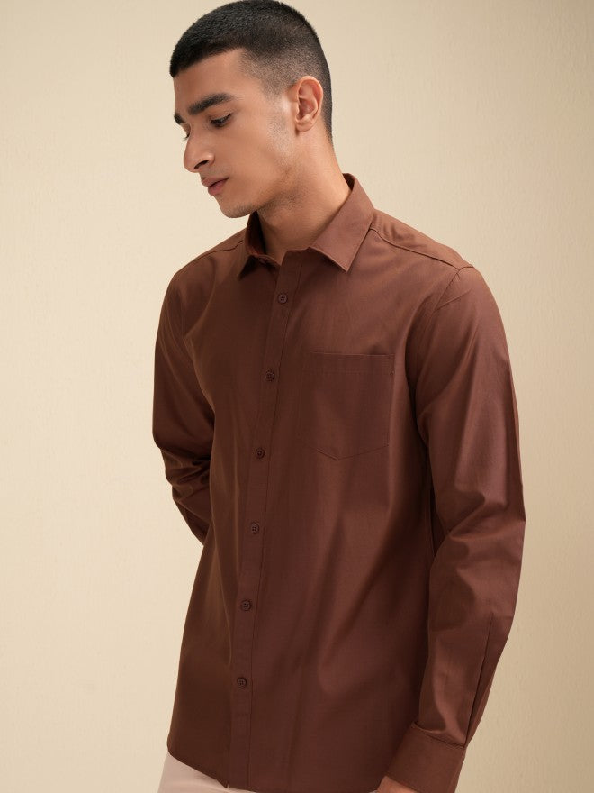 Highlander Men Brown Solid Slim Fit Casual Shirt - Brown - Image 4