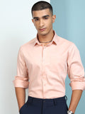 Highlander Men Peach Solid Slim Fit Casual Shirt - Peach - Image 1