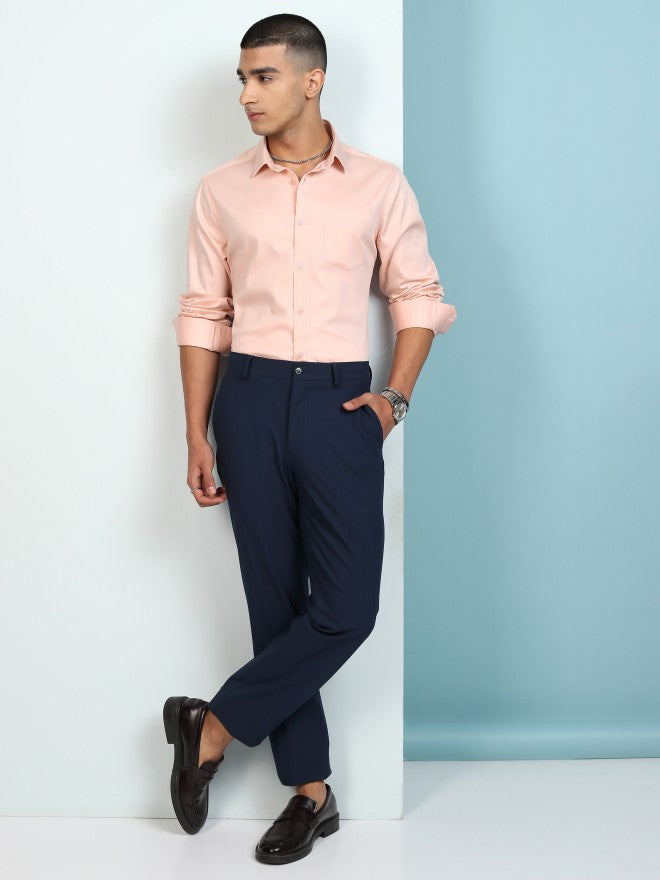 Highlander Men Peach Solid Slim Fit Casual Shirt - Peach - Image 2
