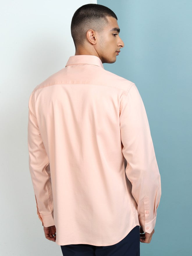 Highlander Men Peach Solid Slim Fit Casual Shirt - Peach - Image 3