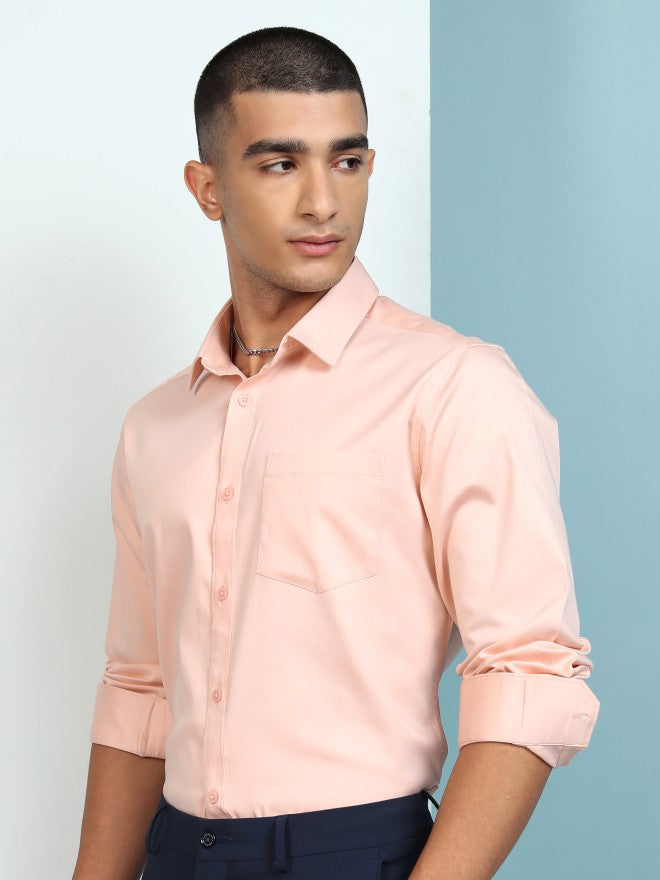 Highlander Men Peach Solid Slim Fit Casual Shirt - Peach - Image 4