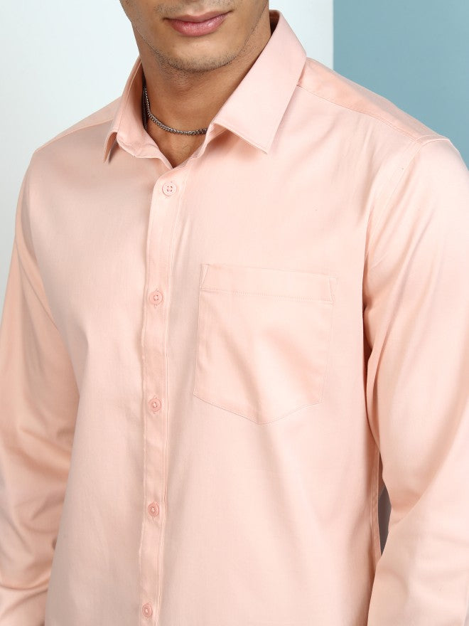 Highlander Men Peach Solid Slim Fit Casual Shirt - Peach - Image 5
