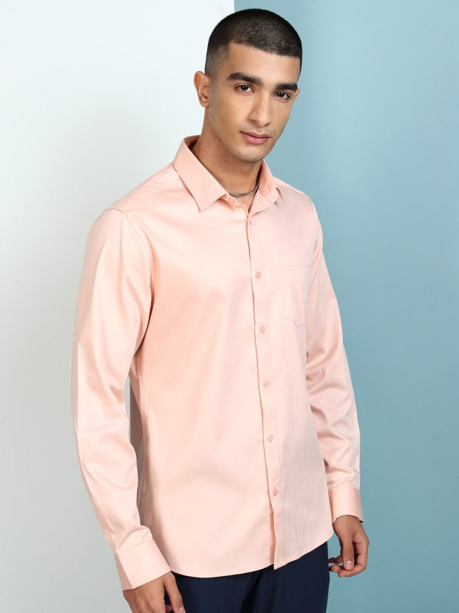 Highlander Men Peach Solid Slim Fit Casual Shirt - Peach - Image 6