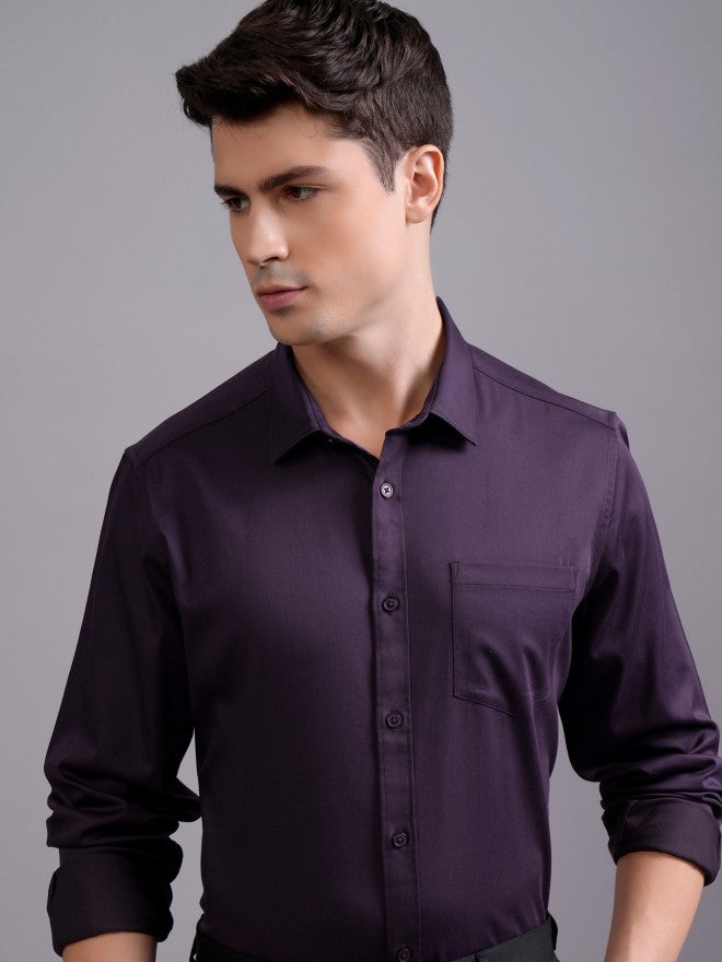 Highlander Men Purple Solid Slim Fit Casual Shirt - Purple - Image 1