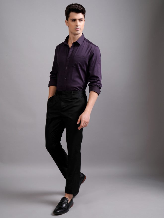 Highlander Men Purple Solid Slim Fit Casual Shirt - Purple - Image 2
