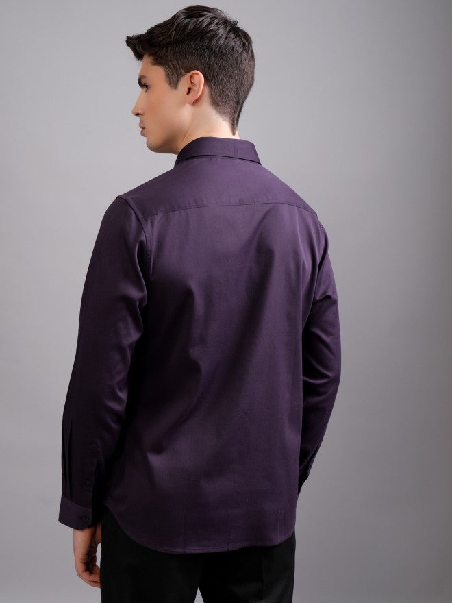 Highlander Men Purple Solid Slim Fit Casual Shirt - Purple - Image 3