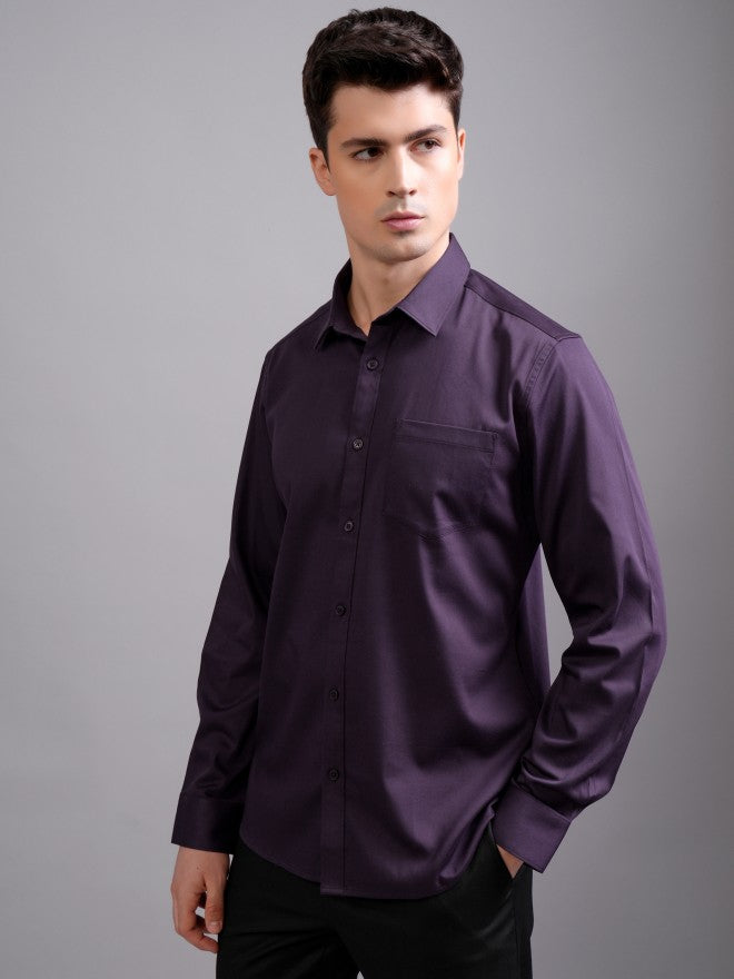 Highlander Men Purple Solid Slim Fit Casual Shirt - Purple - Image 4