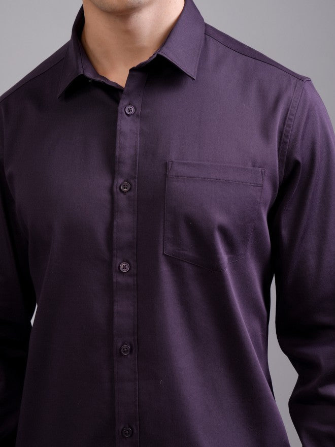 Highlander Men Purple Solid Slim Fit Casual Shirt - Purple - Image 5