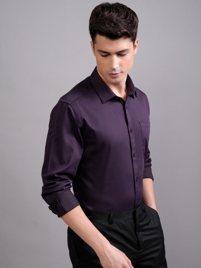 Highlander Men Purple Solid Slim Fit Casual Shirt - Purple - Image 6