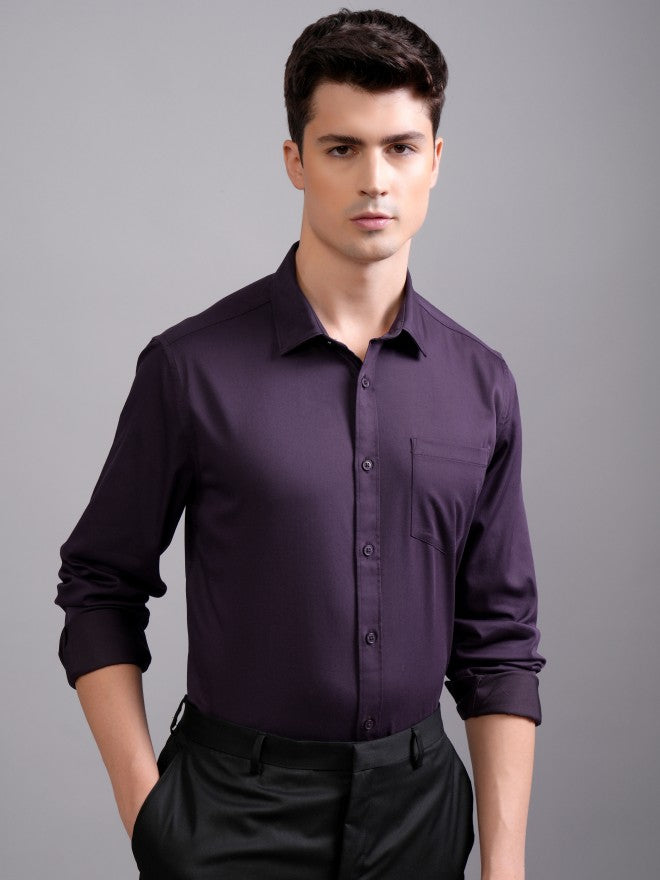 Highlander Men Purple Solid Slim Fit Casual Shirt - Purple - Image 7