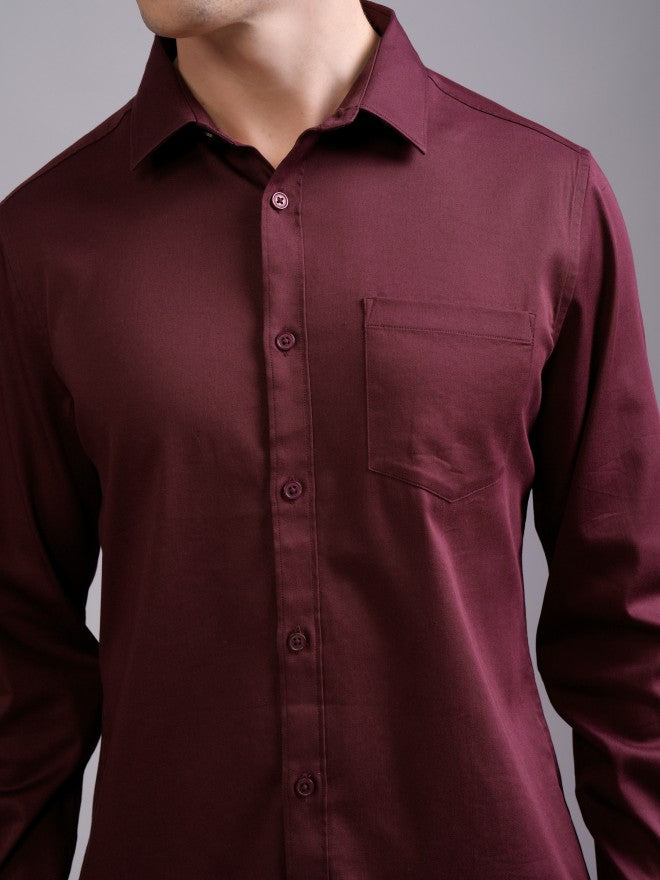 Highlander Men Burgundy Solid Slim Fit Casual Shirt - Burgundy - Image 5