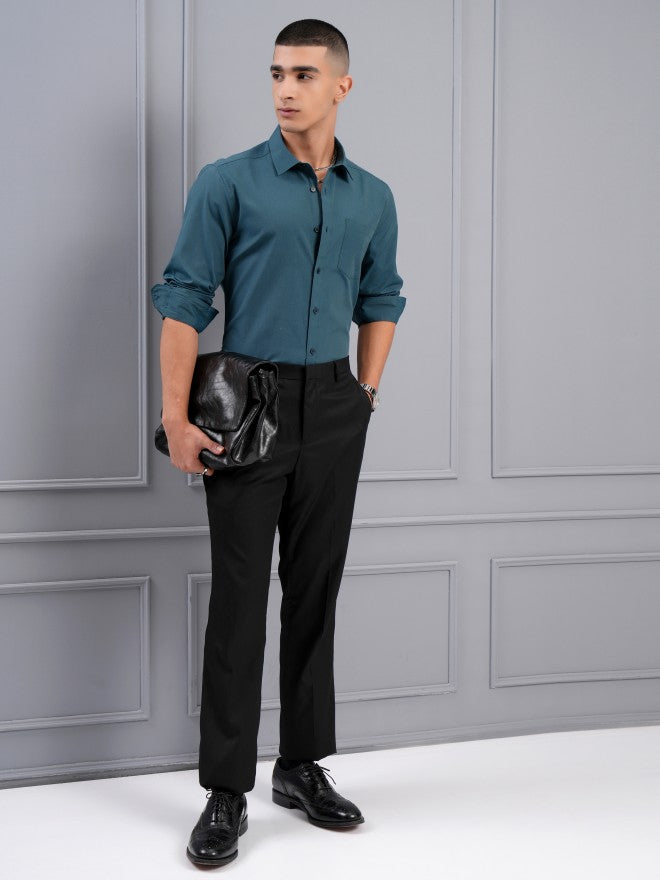 Highlander Men Teal Solid Slim Fit Casual Shirt - Teal - Image 2