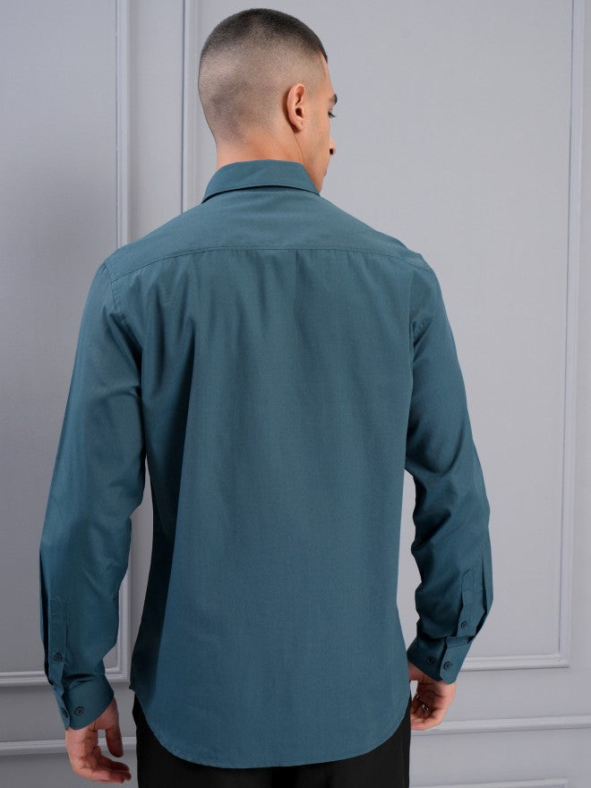 Highlander Men Teal Solid Slim Fit Casual Shirt - Teal - Image 3