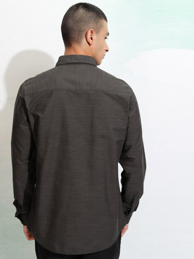 Highlander Men Grey Textured Slim Fit Casual Shirt - Grey - Image 3