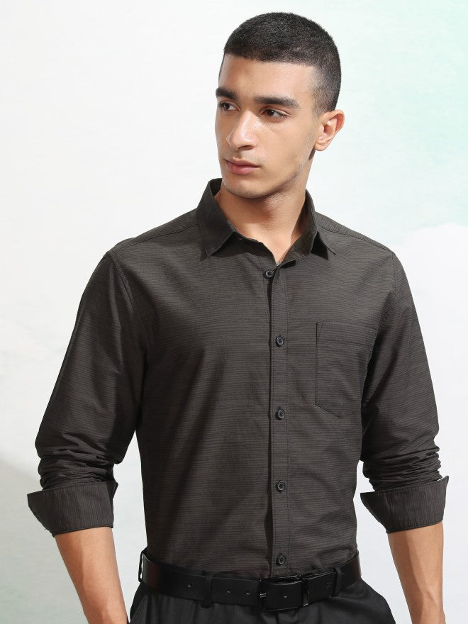 Highlander Men Grey Textured Slim Fit Casual Shirt - Grey - Image 7