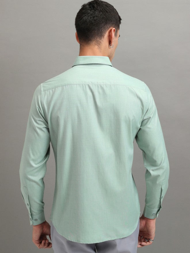 Highlander Men Green Solid Slim Fit Casual Shirt - Green - Image 3