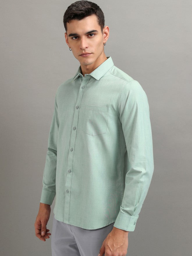 Highlander Men Green Solid Slim Fit Casual Shirt - Green - Image 4