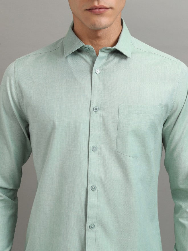 Highlander Men Green Solid Slim Fit Casual Shirt - Green - Image 5