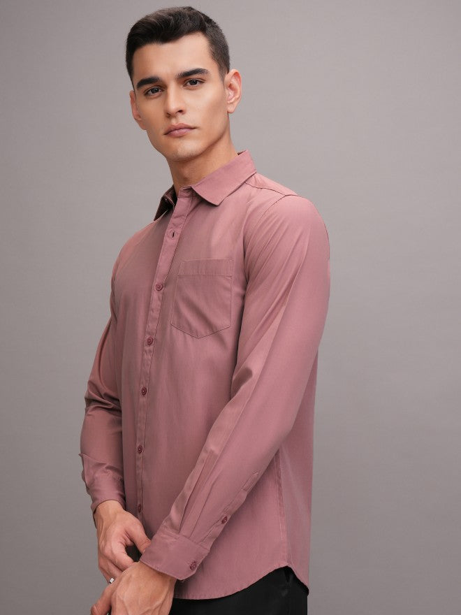 Highlander Men Pink Solid Slim Fit Casual Shirt - Pink - Image 4
