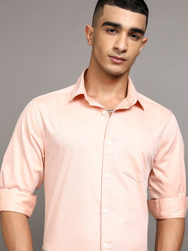 Highlander Men Peach Solid Slim Fit Casual Shirt - Peach - Image 1